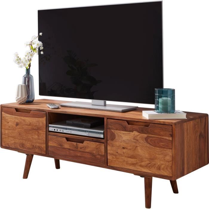 Meuble tv design marron rustique en acier L. 135 x P. 45 x H. 51 cm collection Yuna Marron