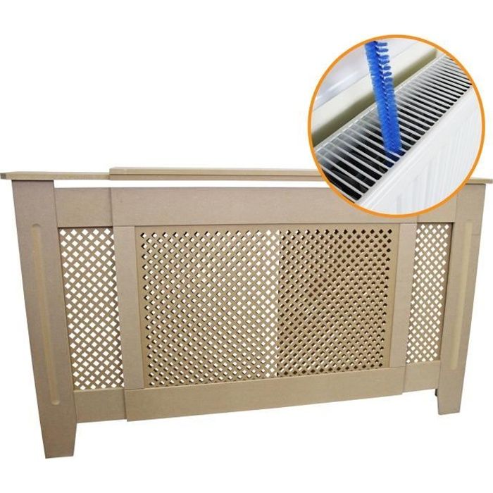 Cache Radiateur Ajustable à Motif Grillagé en MDF Naturel Personnalisable de 140cm à 192cm de Large x 82cm de Haut x 20,5cm Pro