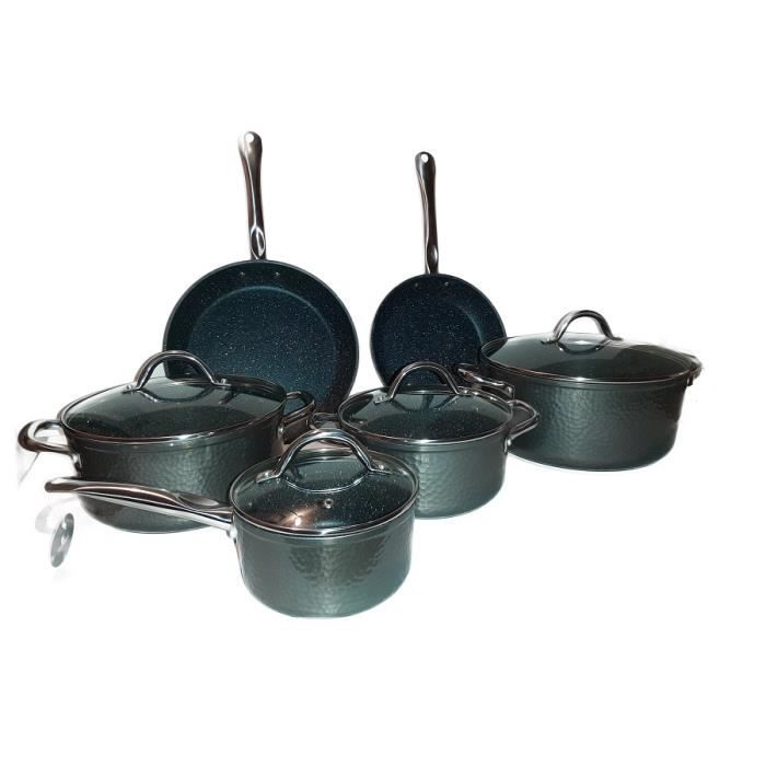 Qualité Allemande Batterie Cuisine Turbo Induction Marbre Coating AntiAdhésif 10 Pièces Anthracite