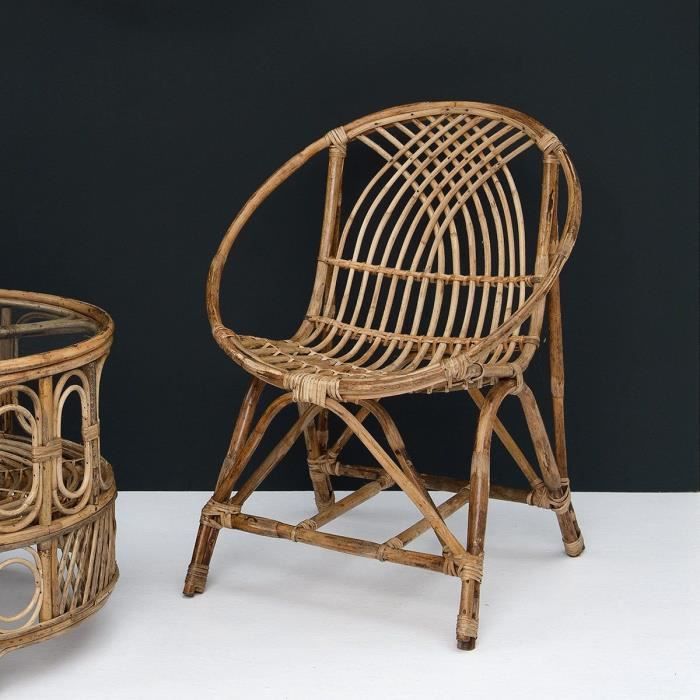 Fauteuil vintage en rotin Gigi Dimension Produit : Longueur 66 x Largeur 66 x Hauteur totale 80 cm Bois Clair