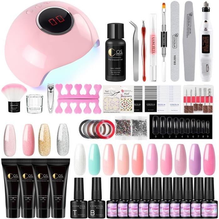 Kit Nail Art 10 PCS Vernis Semi Permanent Poly UV D'extension Cleanser Plus Lampe et Ponceuse Outil et Décor Manucure Artistique