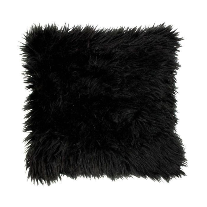 COUSSIN COMPRESSE 40 x 40 CM IMITATION FOURRURE/SUEDE ROMIE NOIR