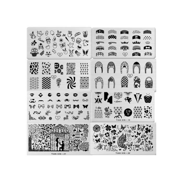 8 Pcs Nail Art Stamp Stamping Templates Plates Stampers Scraper Kit Manicure Sets COFFRET DE MANUCURE - KIT MANUCURE - PEDICURE