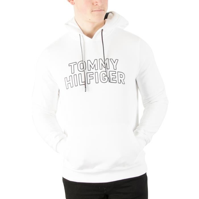 Tommy Hilfiger Homme Chandail à capuchon avec logo, Blanc