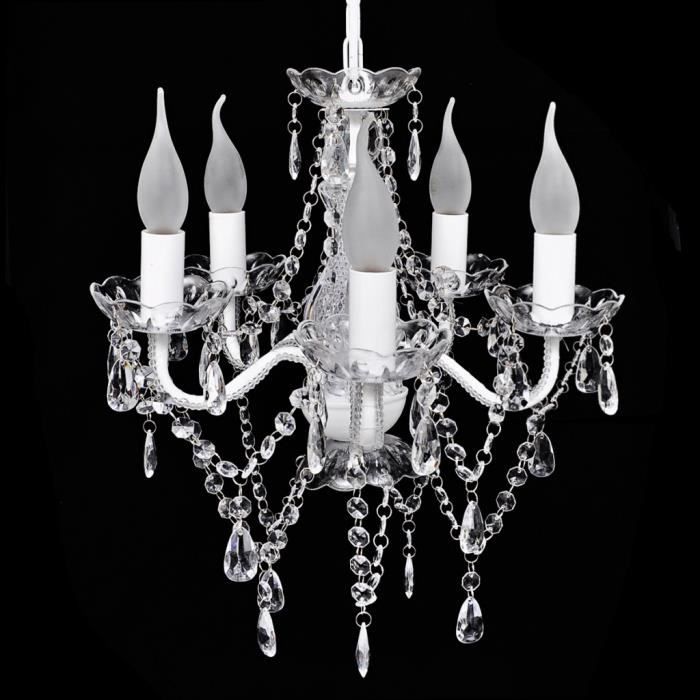 Lustre En Cristal Transparent Verre Artificiel Suspension Bougeoir Style Classique Magnefique 5 Lampes Effet Bougies