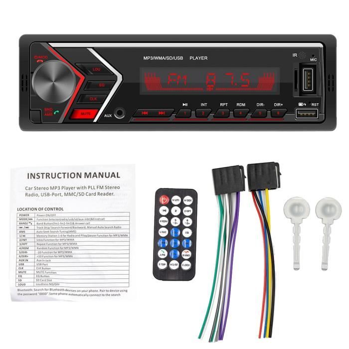 12 V 1Din Radio Voiture Bluetooth Autoradio Voiture StéRéO Radio FM Aux EntréE RéCepteur TF USB Voiture Lecteur MultiméDia