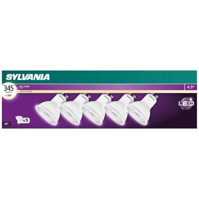 SYLVANIA - LED GU10 X5 3.6W 345lm 3000k blanc chaud