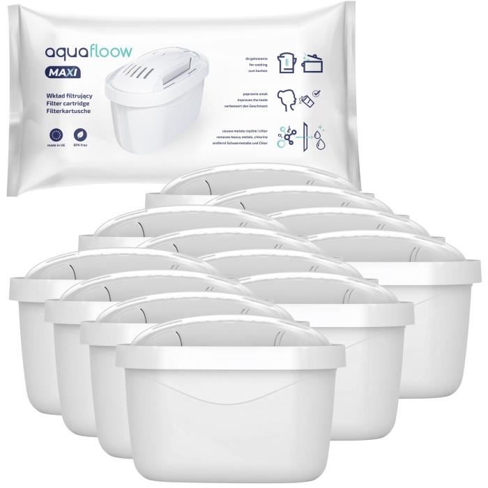 Wessper Aquafloow Cartouches filtrantes compatible avec Brita MAXTRA, Brita Marella, Dafi UNIMAX, Aquaphor MAXFOR, Pack 12