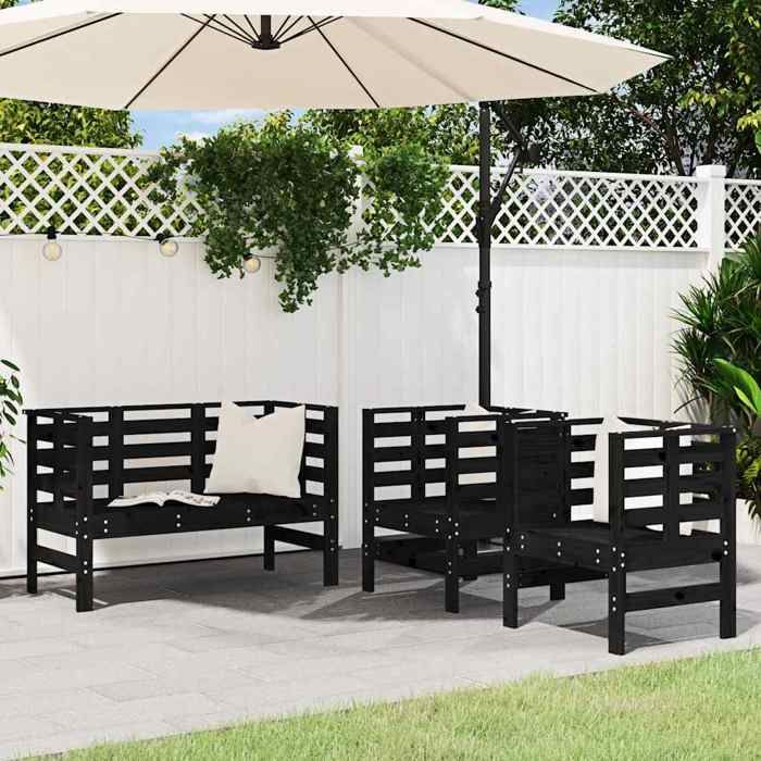 vidaXL Salon de Jardin 3 pcs Sièges de Patio Ensemble de Meubles Mobilier de Terrasse Arrière-cour Extérieur Noir Bois 825146
