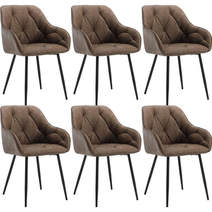 WOLTU Lot de 6 Chaises de Salle à Manger Chaise de Cuisine Rembourrée en Simili Cuir Pieds en Métal Marron foncé W0ATT0145-6