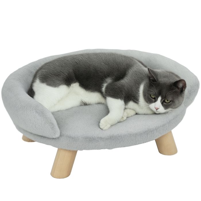 Comparer les prix de Canapé pour chien - PawHut - amovible lavable revêtement en peluche - pieds en bois de pin solide - 47 x 40 x 20 cm - gris