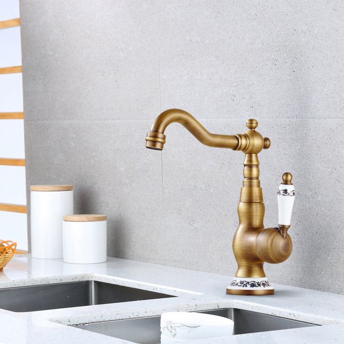 SNOGOLD Robinet de Cuisine à Levier Unique - Mitigeur de Lavabo 23CM Antique Vintage Mélangeur en Laiton de Cuisine Salle de Bain
