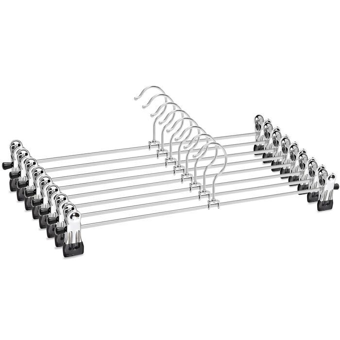 Lot de 10 cintres en fer chromé de 30 cm cintres en métal argenté pour pantalons shorts jupes avec pinces antidérapantes