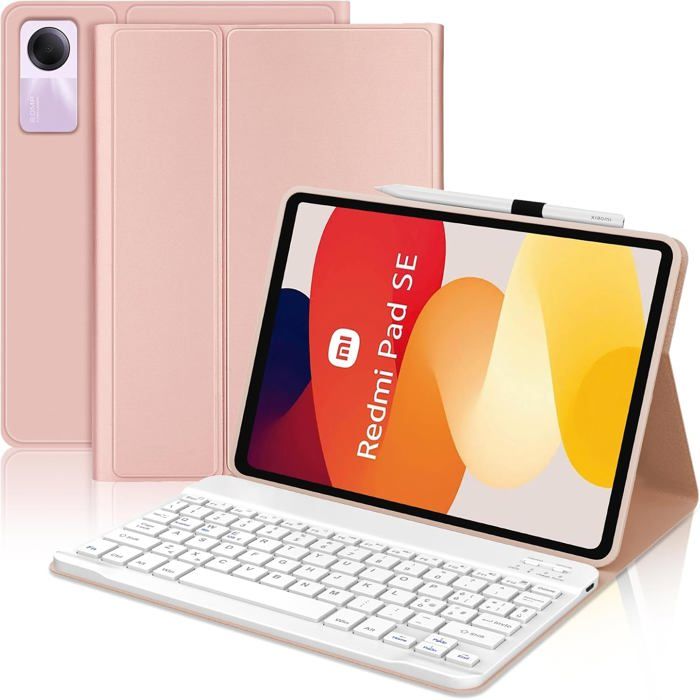 Coque Clavier pour Xiaomi Redmi Pad SE 11 2023AZERTY Clavier Bluetooth Magnétique Détachable pour Redmi Pad SERose