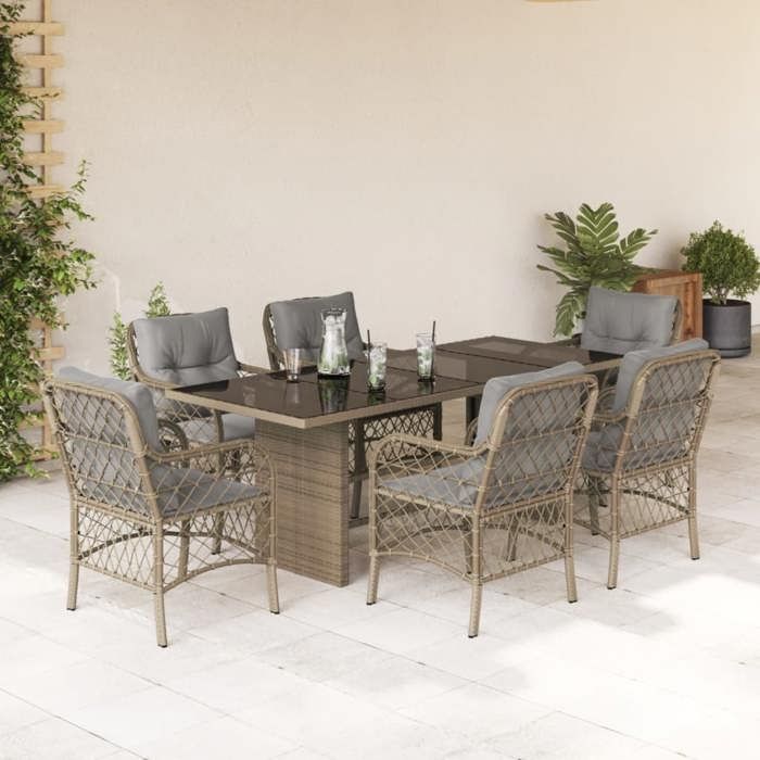 vidaXL Ensemble à Manger de Jardin avec Coussins 7 pcs Table et Chaise de Terrasse Meubles de Patio Mobilier dExtérieur 3212064