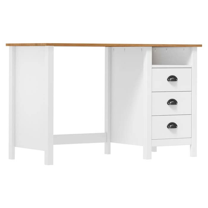 Bureau - Hill - 120x50x74 cm - Bois de pin massif - 3 tiroirs - Blanc naturel