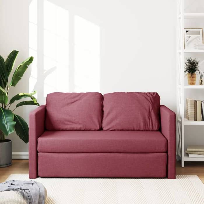 Lit banquette 2 places - convertible - Canapé-lit 2 en 1 rouge bordeaux 112x174x55 cm tissu CAL2094472