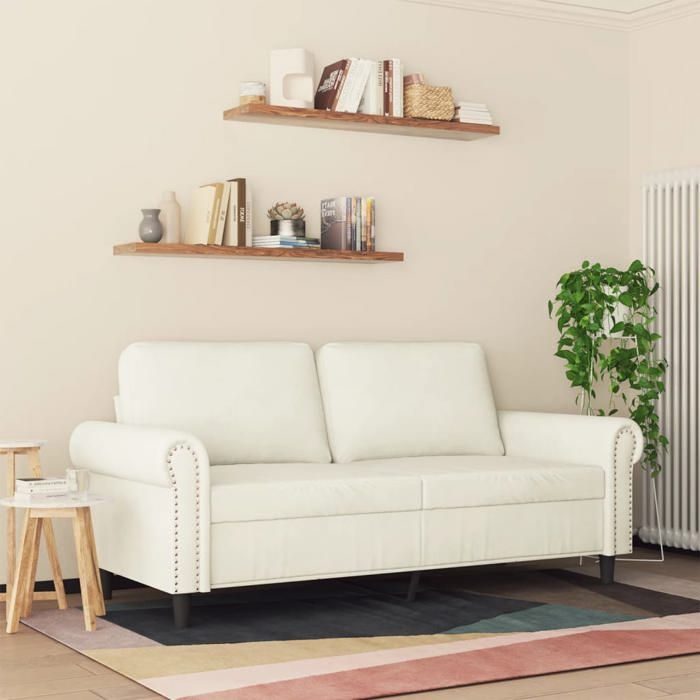 Sofa droit fixe - Clic Clac Canapé à 2 places - NEUF - Crème 140 cm Velours CA7563594
