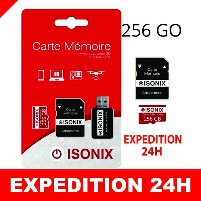 Carte Mémoire - ZISONIX - 256Go - microSD - Étanche - Compatible Appareils Photo et Drones Carte Mémoire - ZISONIX - 256Go - microSD - Étanche - Compatible Appareils Photo et Drones