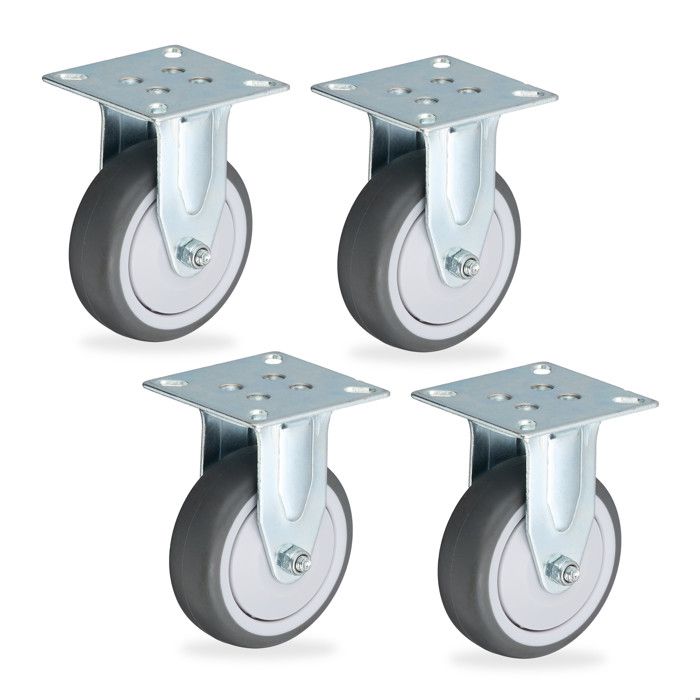 Lot De 4 Roulettes Grises 40×50 Mm – Charge Max 30 Kg (2 Pivotantes)