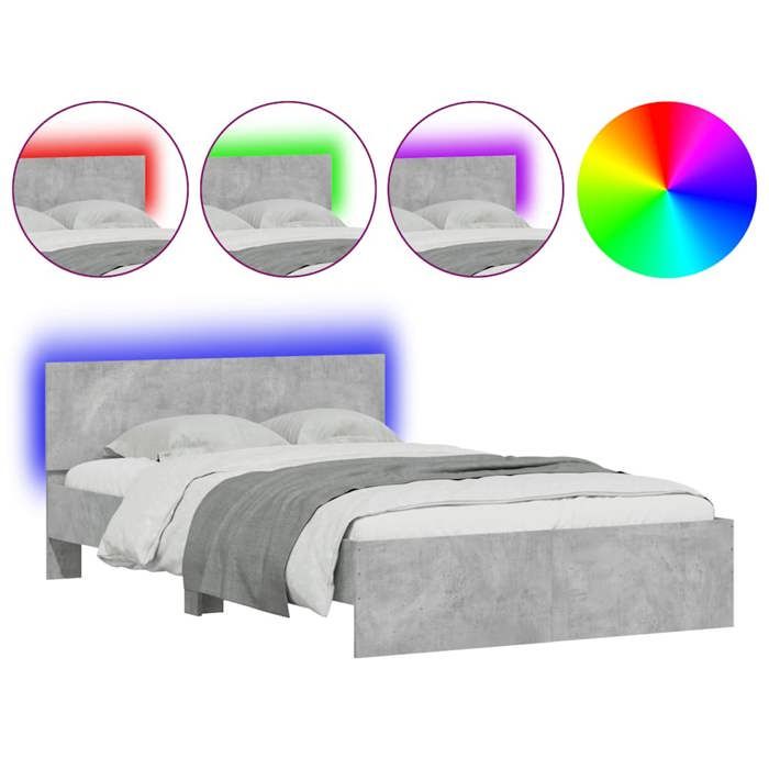 Lit Adulte Double Cadre de lit avec tête de lit et LED gris béton 140x190 cm - 2 places SP22593BED32107581