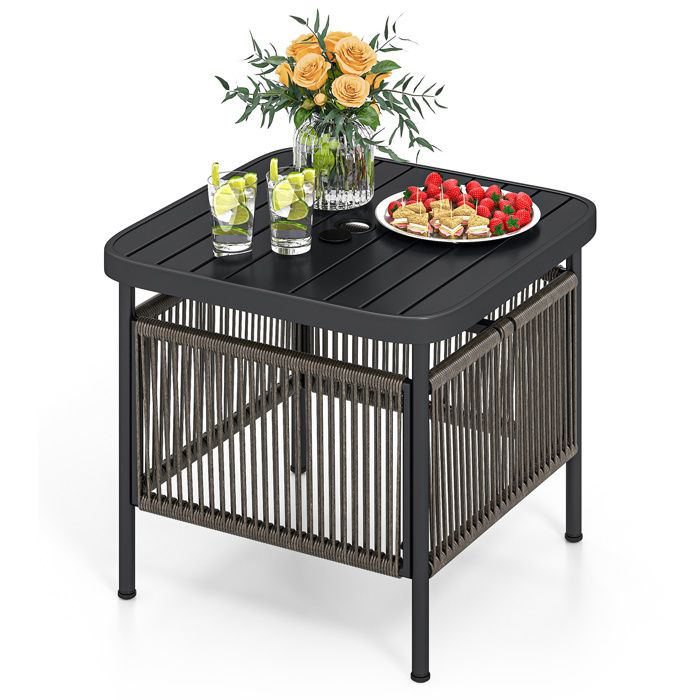 COSTWAY 2 en 1 Table Base de Jardin Extérieur comme Pied de Parasol Trou pour Parasol de 4 cm pour Balcon Patio 56 x 56 x 49 cm