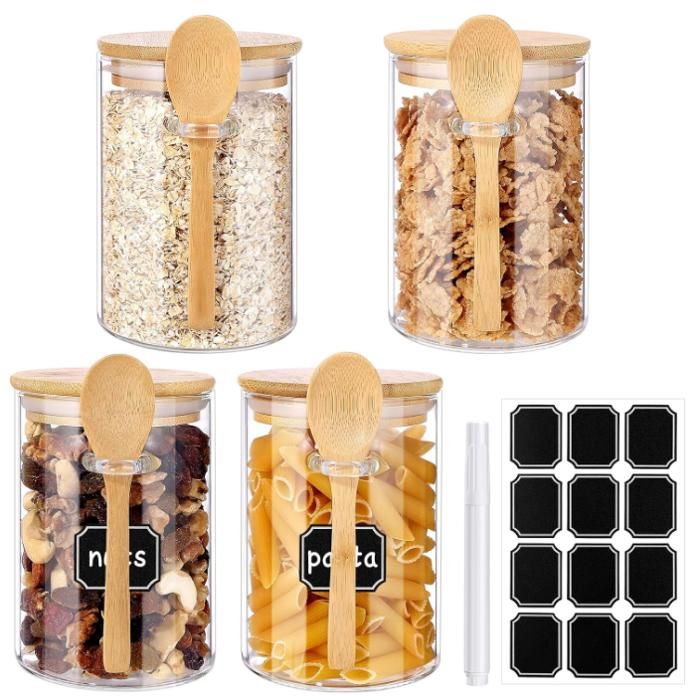 Bocaux En Verre Couvercles Et CuillèResLot De 4 Pots De Conservation Avec Couvercles Et CuillèResRéCipients En Verre Pour La Pré
