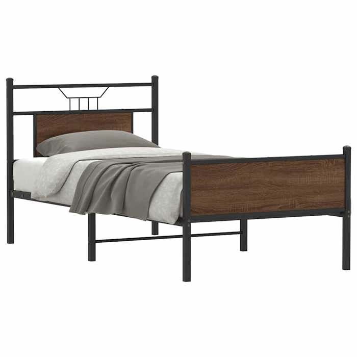 Lit simple Adulte Cadre de lit - SOLOMON - chêne marron 90x190cm bois ingénierie JILLS 13160