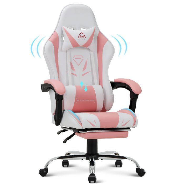 Chaise gaming ergonomique avec repose-pieds capacit&eacute; de charge maximale 136kg - Rose