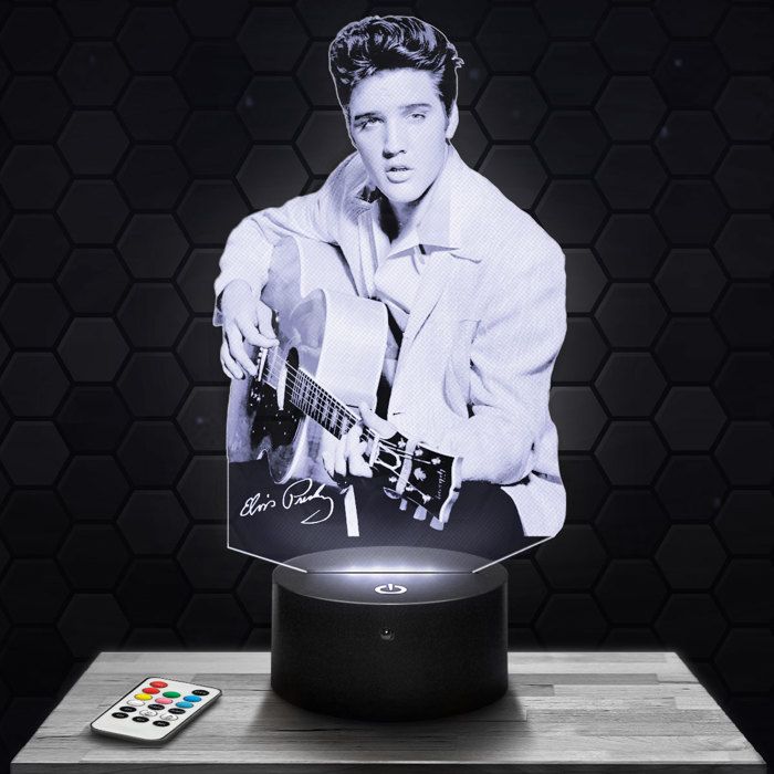 Lampe 3d _ Elvis Presley - Accessoire Merch Cadeau Elvis Presley - Veilleuse Led Tactile avec socle au choix et télécommande TOP