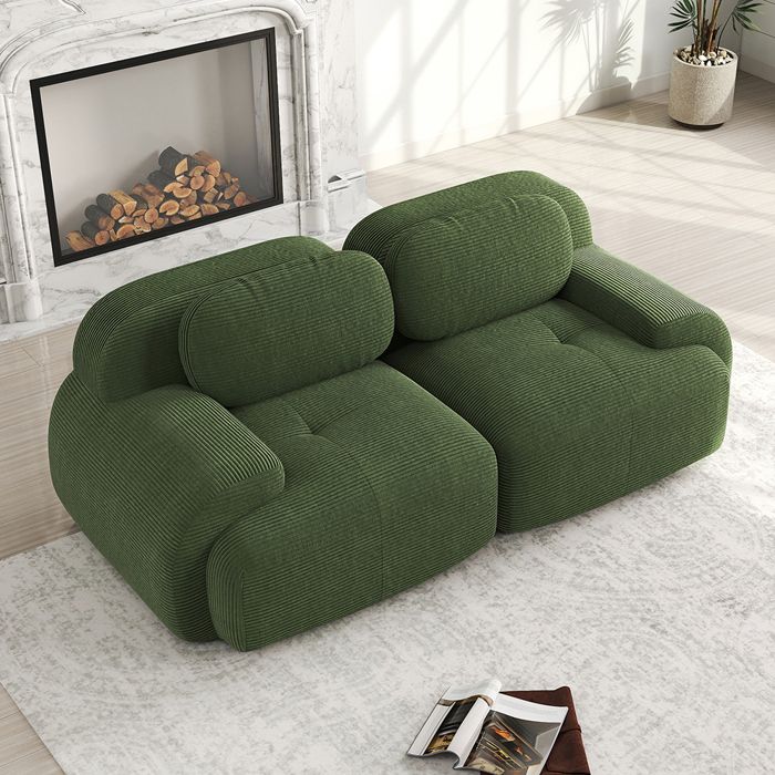 Canapé Modulable sans montage Canapé loveseat Vert - 82 velours côtelé rembourrage hautement élastique avec accoudoirs incurvés Canapé Modulable sans montage Canapé loveseat Vert - 82 velours côtelé rembourrage hautement élastique avec accoudoirs incurvés