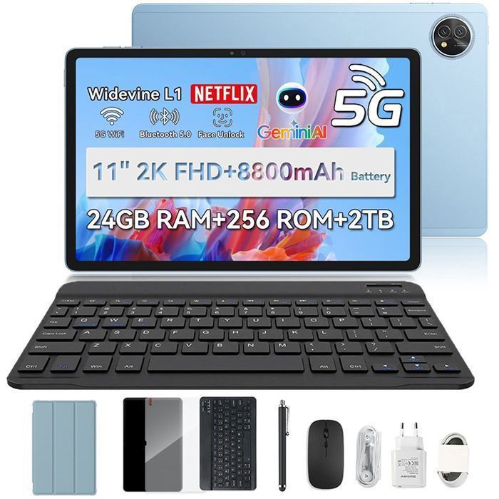 Blackview ZENO 10 Tablette 5G Android 15 avec Clavier Souris24Go RAM 256Go ROM Ext.2ToÉcran 11 FHD+Gemini AIWidevine L18800mAh