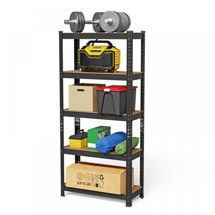 Étagère de Rangement en Métal - Avec 5 Niveaux Réglables - Style Industriel - 70x30x150 cm - Noir - LVHCMFOHM