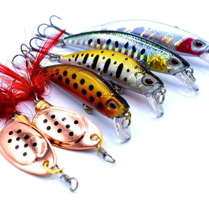 Leurres de pêche à la Truite et cuillères tournantes Le Pack de 6 leurres de pêche