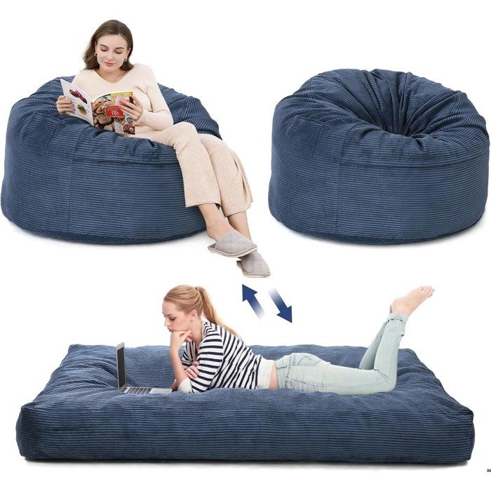 POUF-POIRE Pouf convertible 2 en 1 en velours côtelé canapé-lit lavable en machine matelas de sol épais 190*135* 25 cm bleu