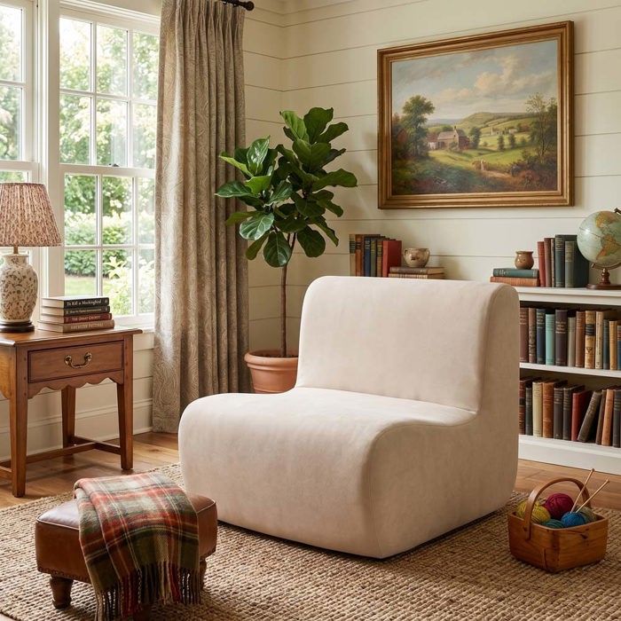 Fauteuil relax - Chaise ergonomique - Velours beige - 1 place déhoussable - Ergonomique