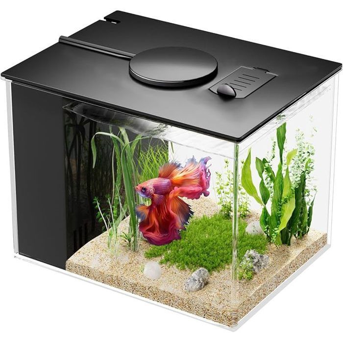 Petit Aquarium Complet 37L Aquarium Betta en Acrylique avec Pompe de Filtration et éclairage LED Idéal pour Les Petits(Noir)