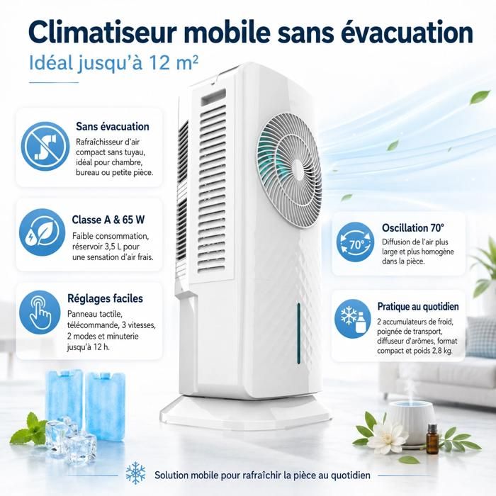 Climatiseur mobile - STRAßE TECH - AirClim 12 - 65 W - 12 m² - Réservoir 3 5 L