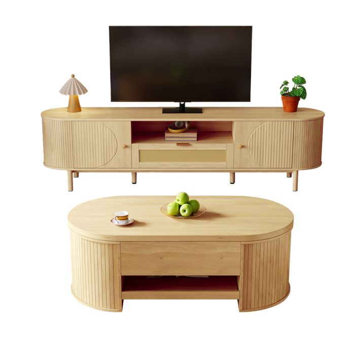 WOVREO Ensemble meubles de salon table basse relevable et meuble TV 175 cm rangement MDF aspect bois naturel