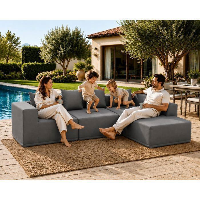 Salon de jardin dangle modulable VERCART - Aucun assemblage requis 240x80x65CM Tissu imperméable gris foncé Salon de jardin dangle modulable VERCART - Aucun assemblage requis 240x80x65CM Tissu imperméable gris foncé