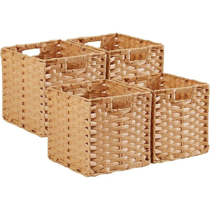 Panier de rangement rotin 28 x 28 cm - lot de 4 - tressé main cadre métal - imperméable et résistant aux moisissures - décoratif