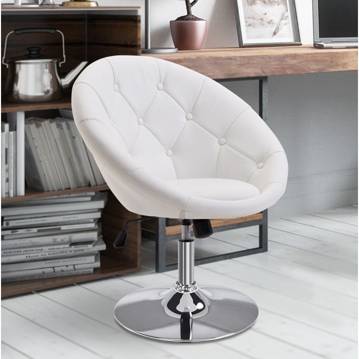 Tabouret de bureau pivotant - Blanc - similicuir PU - acier chromé - réglable en hauteur