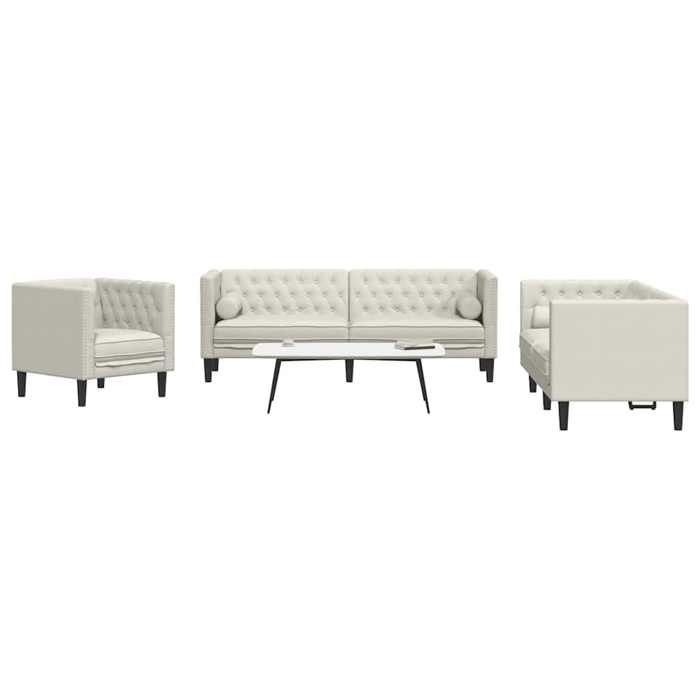 Canapé Chesterfield - MAISON EXCLUSIVE - Ensemble 3 pièces - Velours - Blanc - Traversins inclus