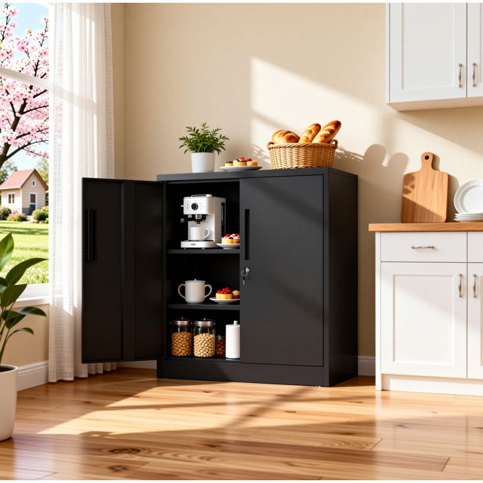 WOVREO Armoire de rangement métallique 80 x 40 x 90 cm 2 portes verrouillables 2 étagères réglables noir