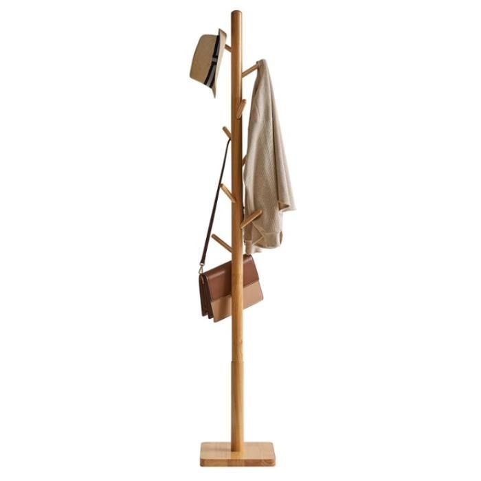 Portemanteau en Forme dArbre Portant à Vêtements Bois Massif Hauteur 176CM Support sur Pieds 8 Crochets 29×29×176CM Naturelle