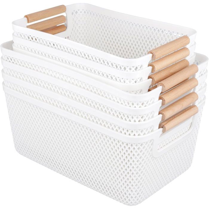 White Storage Boxes without Plastic Lid with Solid Wood Handles and Ventilated Sides Organizer for Bathroom Kitchen Home White Storage Boxes without Plastic Lid with Solid Wood Handles and Ventilated Sides Organizer for Bathroom Kitchen Home