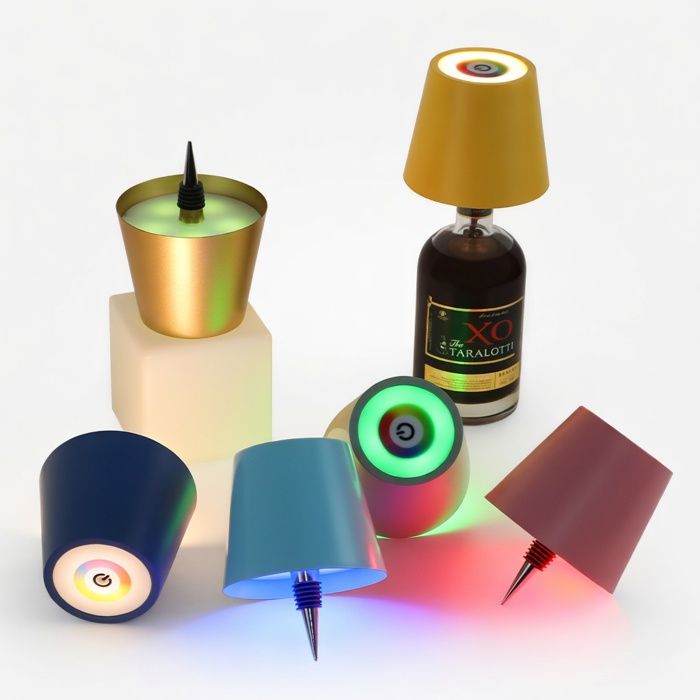 Lampe à poser avec abat-jour pour bouteille structure en métal noir éclairage multicolore réglable