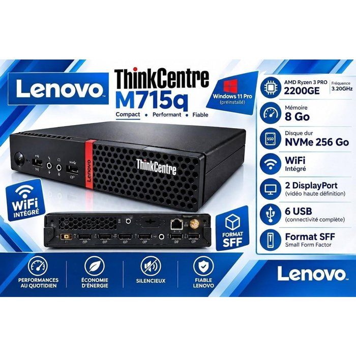Mini Pc Lenovo ThinkCentre M715q Ryzen 3 PRO - 8 GB RAM - NVMe 256 GB
