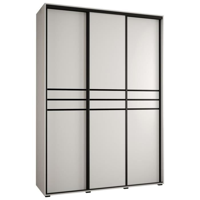 Armoire 4 Portes COMO – Garde-robe Rangement Chambre – Blanc/Noir – 245,5x170x50 Cm – Style Contemporain