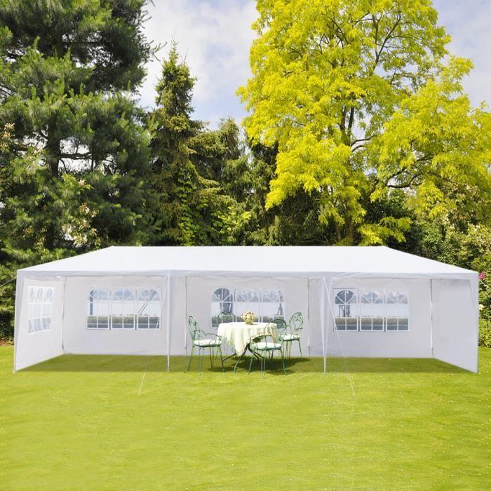 Tonnelle de jardin 3 x 9 m Réception Pavillon Aluminium Pliable ,avec 5 Parois Latérales Blanc